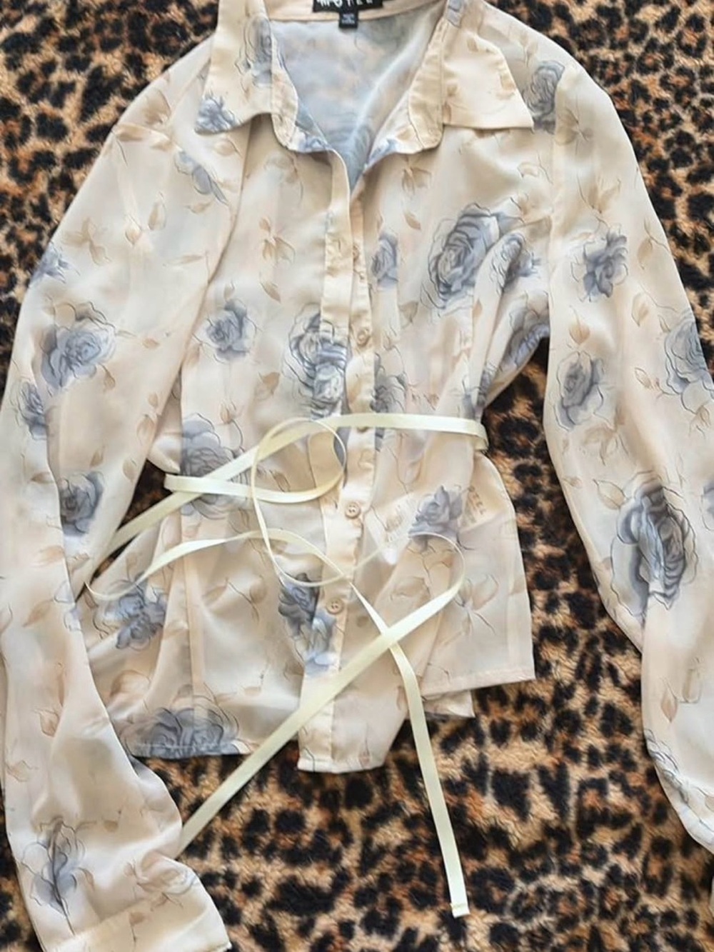 Motel Rocks Sheer Floral Blouse in Cream and Gray